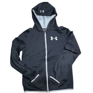 Under Armour Zip Up Black Jacket Boys Youth Large Black Gray